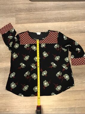 Van Heusen Black Floral Blouse with Olive and Rust Accents